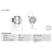 Bosch Car Alternator 12V 0 986 082 160