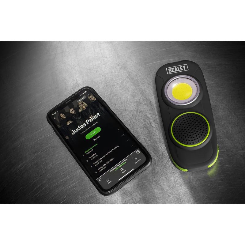 Sealey Rechargeable Torch Light Wireless Speaker 10W COB LED 500 Lumens Lamp Sealey  - Dynamic Drive