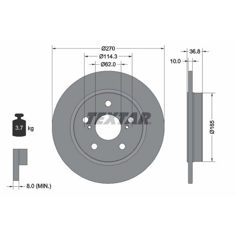 Textar 2 x Rear Brake Discs 92164003-x2