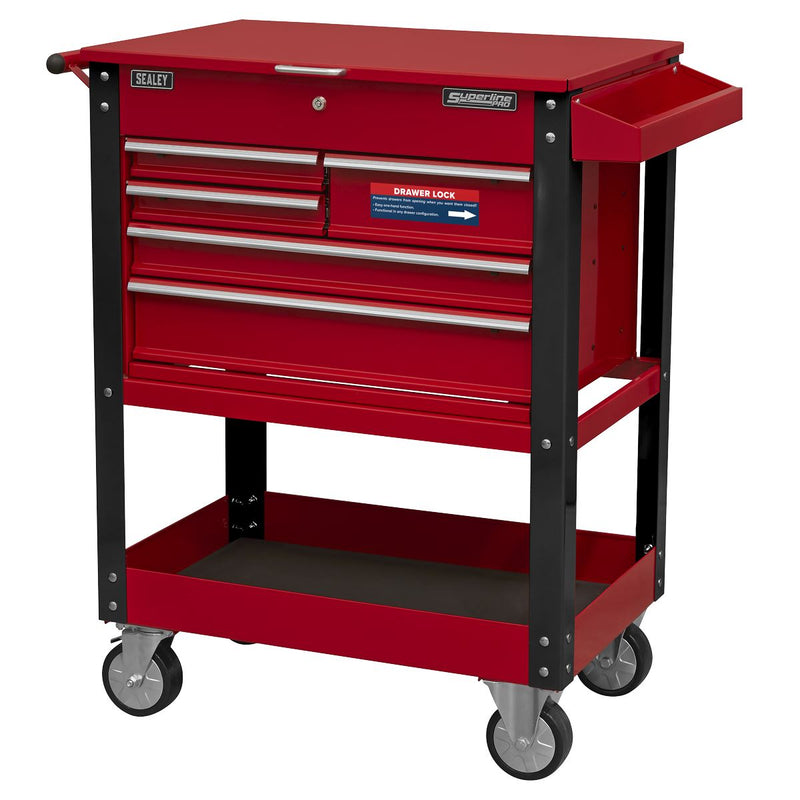 Superline PRO Heavy-Duty Mobile Tool & Parts Trolley 5 Drawers & Lockable Top Superline Pro - Dynamic Drive