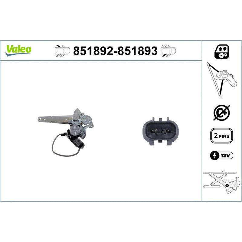 Valeo Electric Window Regulator Lifter Left Rear 851892