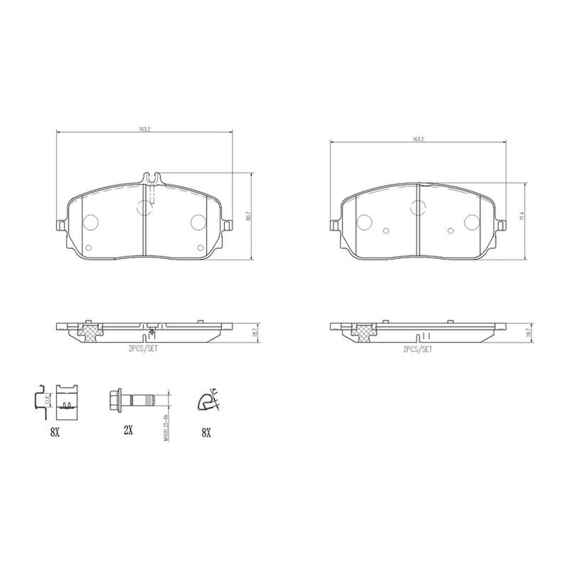 Brembo 4 x Front Brake Pad Set fits Mercedes-Benz A-Class 2018-2020