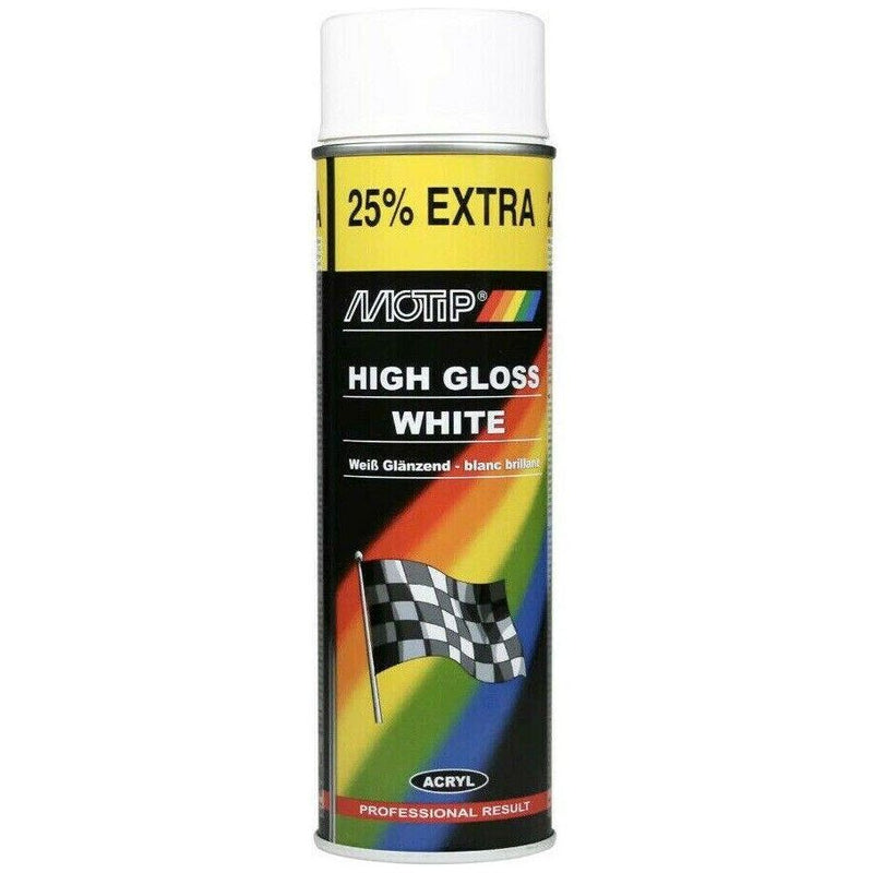 2 x Motip HIGH GLOSS WHITE Spray Paint Metal Wood Glass Plastic 500ml Motip  - Dynamic Drive