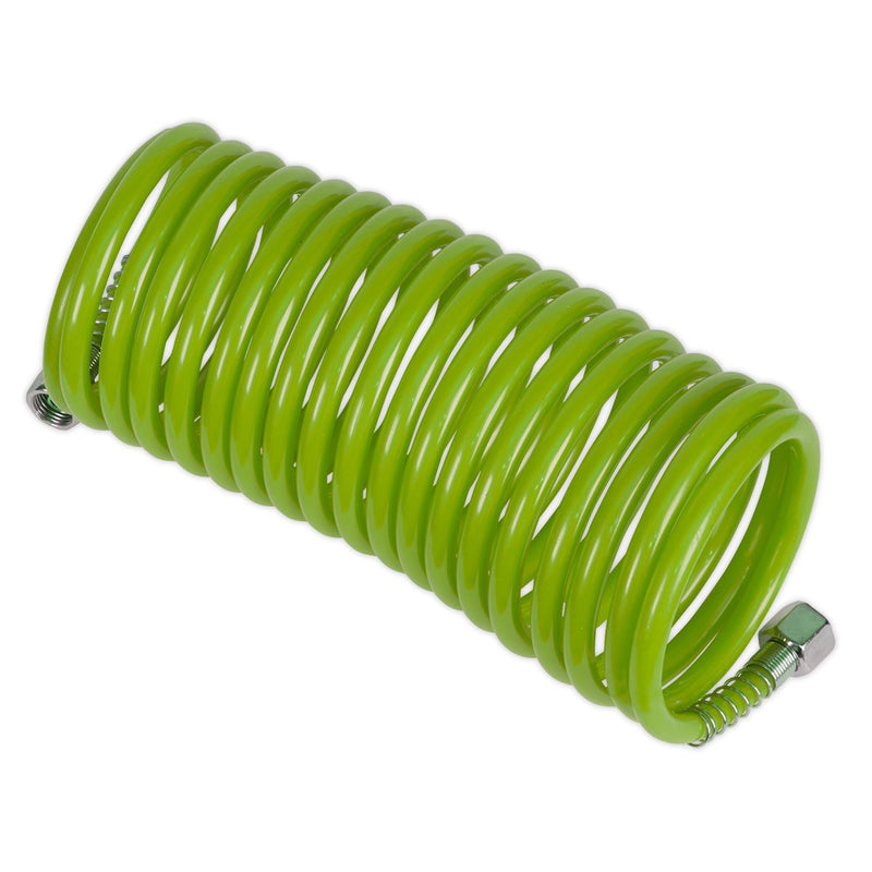 Sealey PE Coiled Air Hose 5m x5mm with 1/4"BSP Unions Green SA335G Sealey - Dynamic Drive