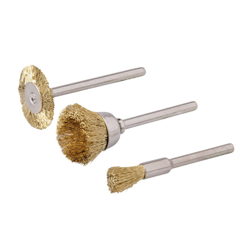 Silverline Rotary Tool Brass Wire Brush Set 3pce 5, 15, 20mm Dia Silverline - Dynamic Drive