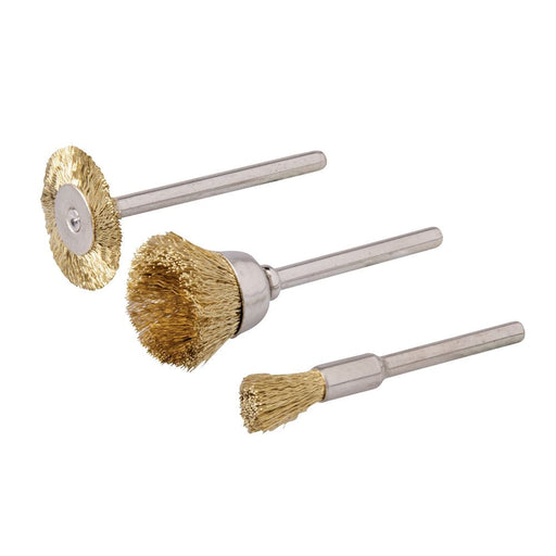 Silverline Rotary Tool Brass Wire Brush Set 3pce 5, 15, 20mm Dia Silverline - Dynamic Drive