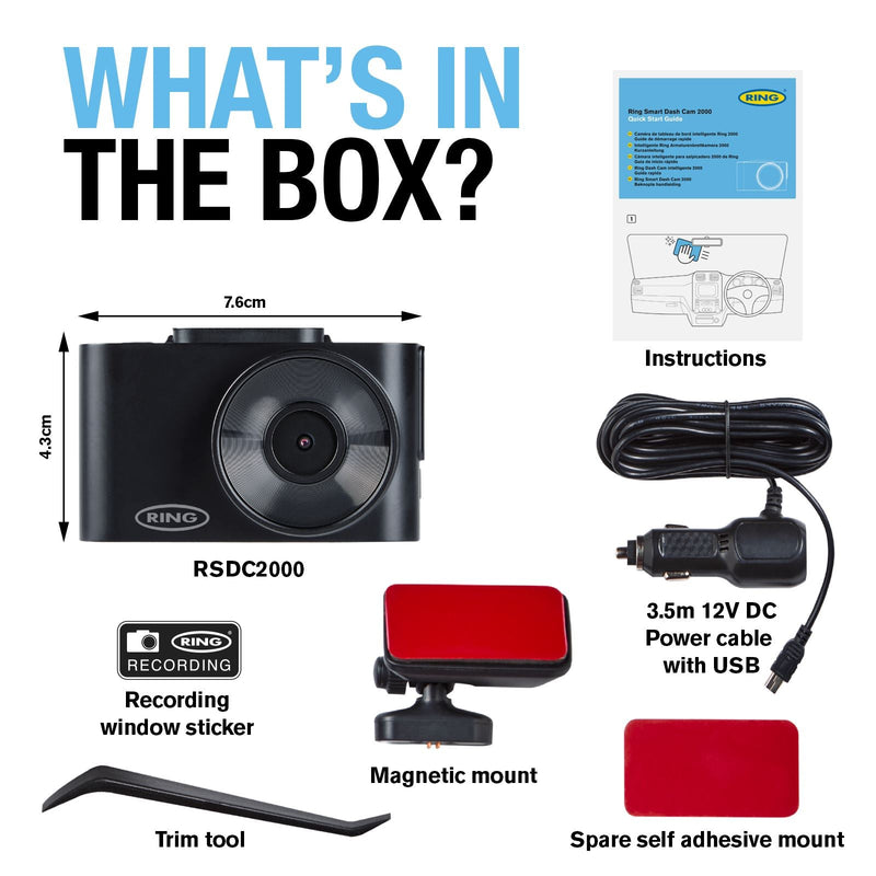 Ring Automotive RSDC2000 Smart Dash Cam WiFi Full HD 1080p 30fps 2" Screen G-Sen Ring Automotive - Dynamic Drive