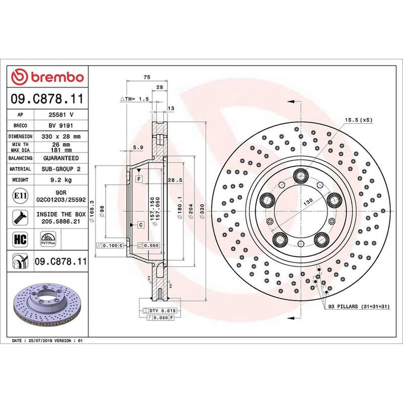 Brembo Rear Brake Perforated/Vented Discs & Pads fits Porsche 911 2011-2019 3.4
