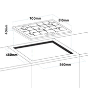 Baridi Gas Hob with 5 Cooking Zones 70cm - Stainless Steel DH227 Baridi - Dynamic Drive