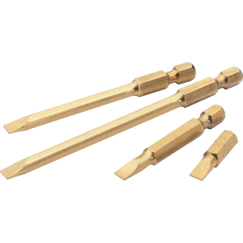 Draper 6mm 1/4" Hex Plain Slot Titanium Nitride Coated Insert Bit 75mm Long x 2 Draper - Dynamic Drive