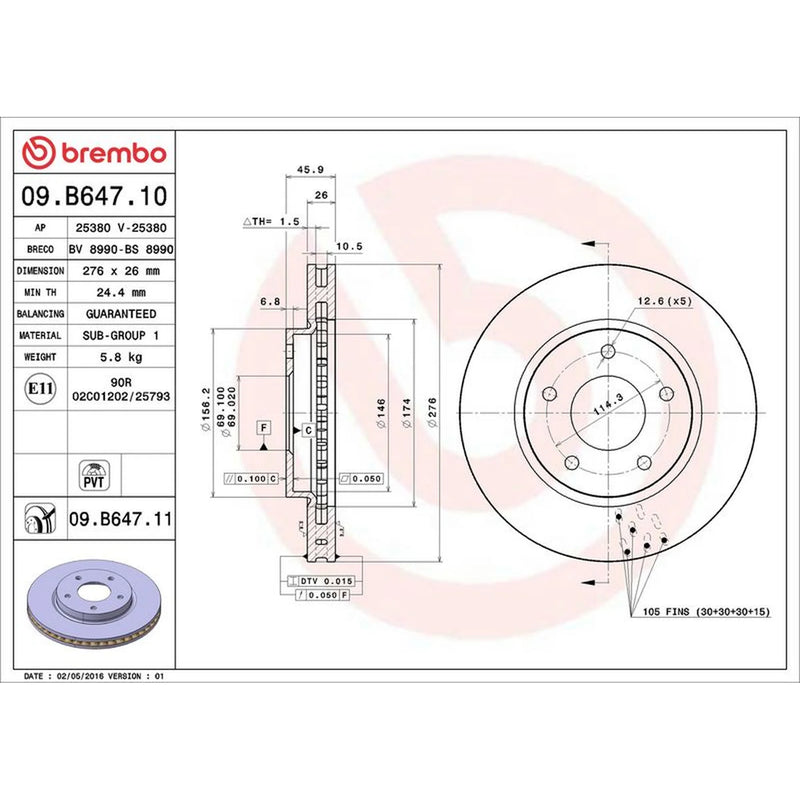 Brembo 2 x Front Brake Discs 09.B647.11-x2