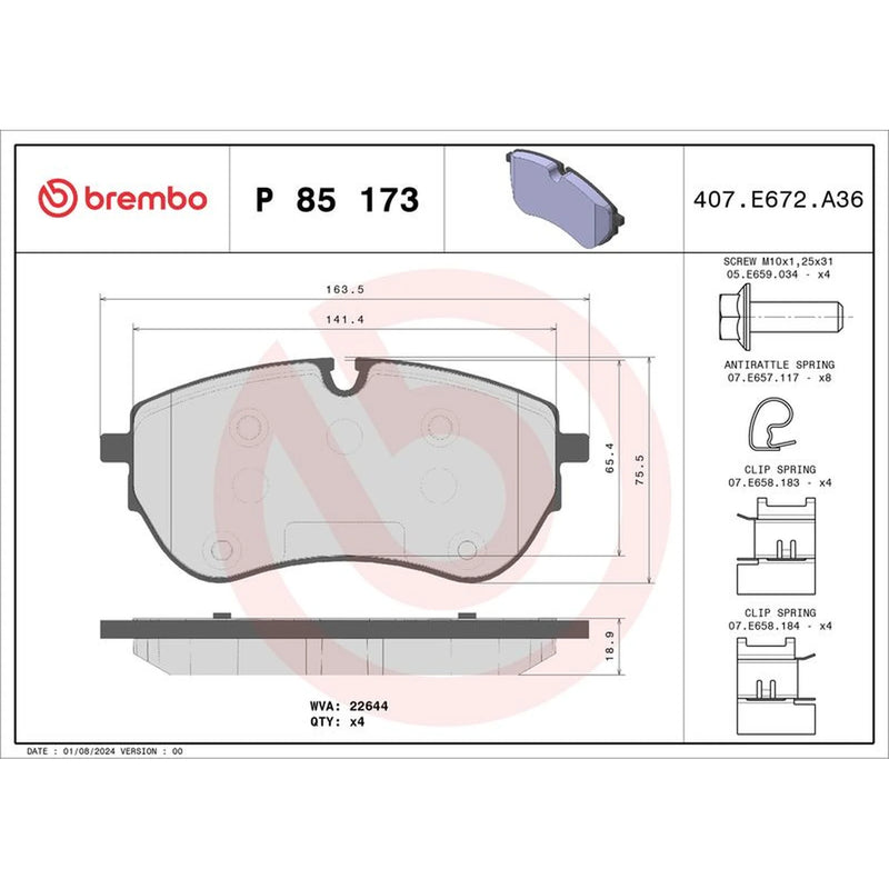 Brembo 4 x Front Brake Pad Set fits VW Amarok 2010-2022 2.0 3.0