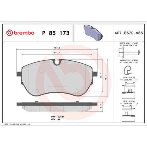 Brembo 4 x Front Brake Pad Set fits VW Amarok 2010-2022 2.0 3.0