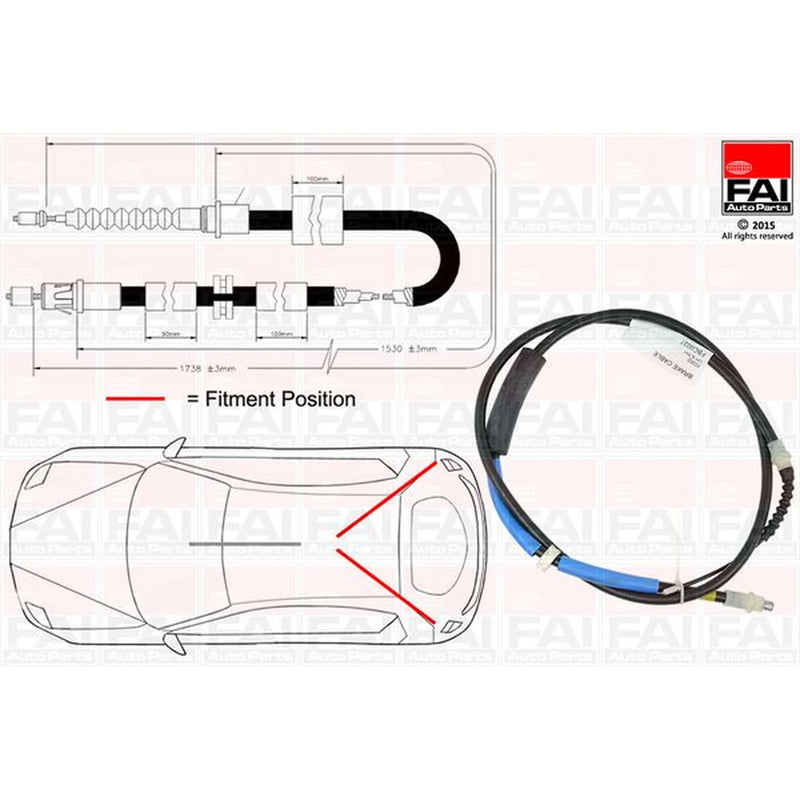 FAI Handbrake Cable Left Rear fits Ford Mondeo 2000-2007 1.8 2.0 2.2 2.5 3.0