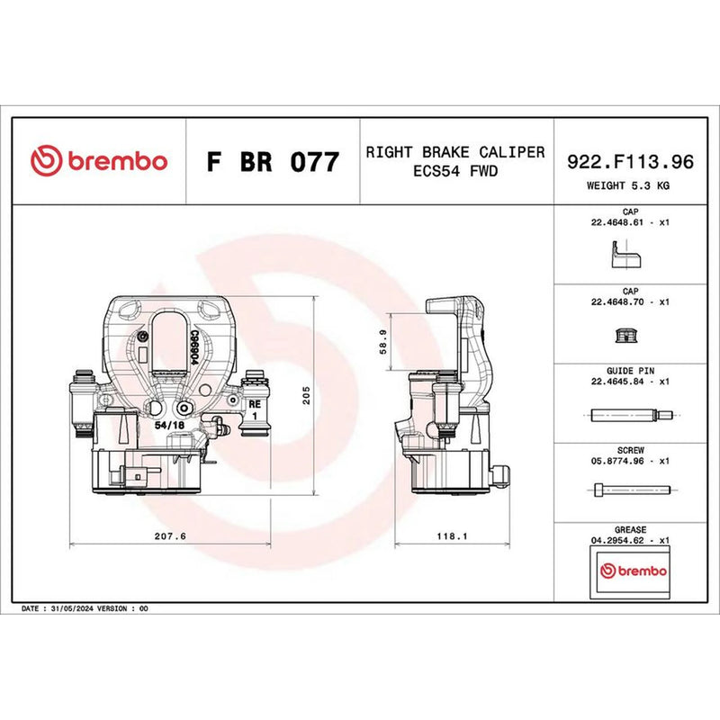 Brembo Brake Caliper Assembly fits Mercedes-Benz Sprinter 3,5-T 2020-2023