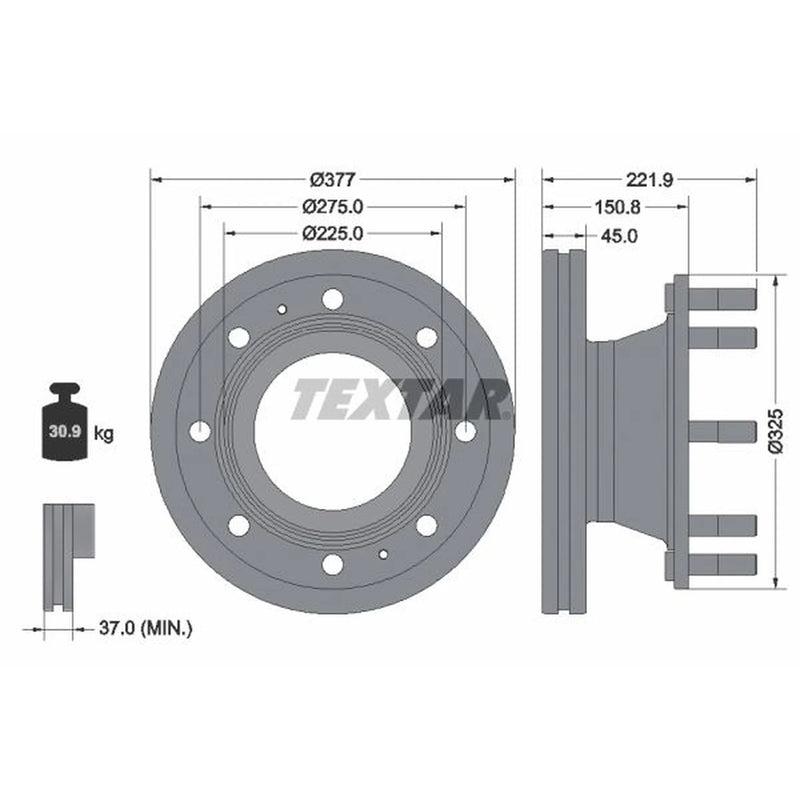 Textar 2 x Internally Vented Brake Discs 93309200