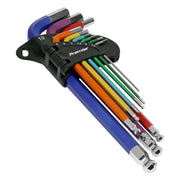 Premier Long Colour-Coded Ball-End Hex Key Set 9pc - Display Box of 10 Sealey Premier - Dynamic Drive