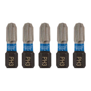 Draper Expert Cross Slot/PH Type Impact Screwdriver Bits, No.3 x 25mm, 1/4" Hex Draper - Dynamic Drive