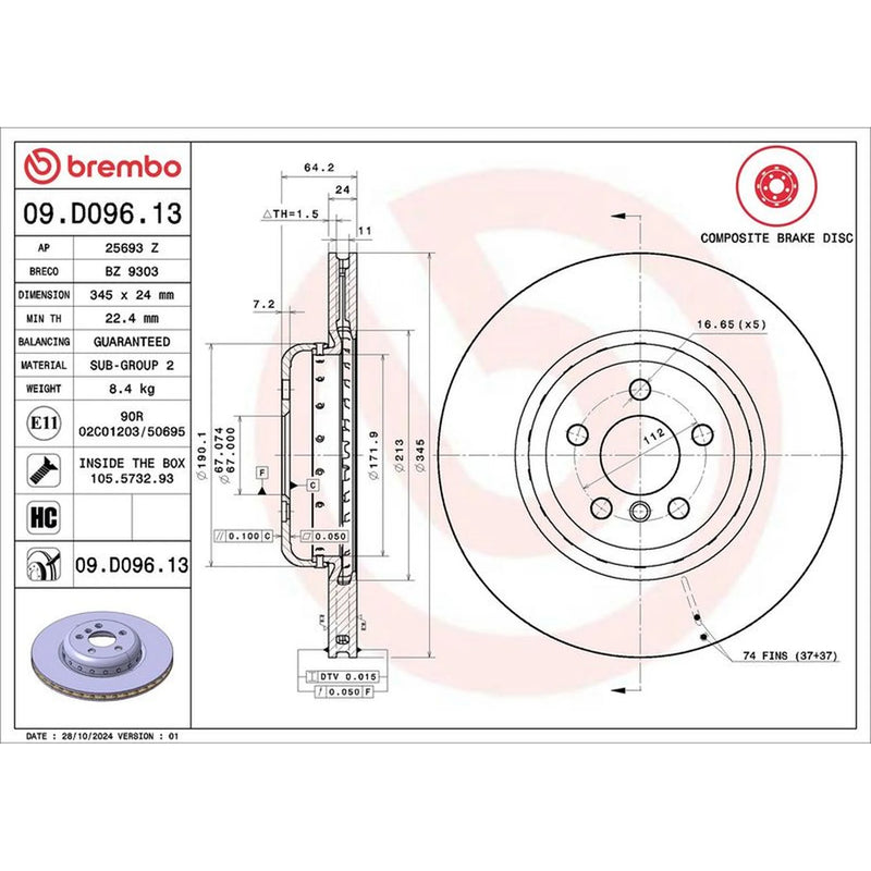 Brembo Rear Brake Aluminium Brake Disc Hub Discs & Pads fits BMW 6 Gran Turismo