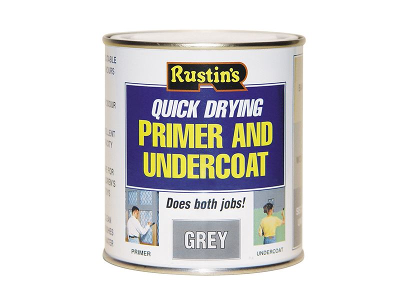 Rustins Quick Dry Primer & Undercoat Grey 1 litre Rustins - Dynamic Drive