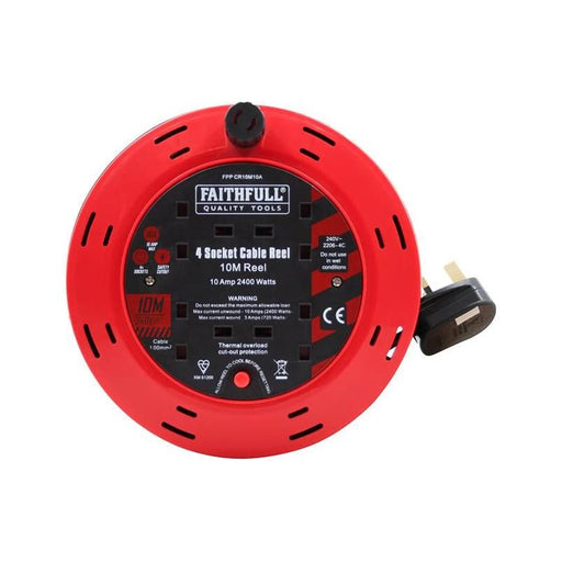 Faithfull Power Plus Cable Reel 240V 10A 4-Socket 10m Faithfull Power Plus - Dynamic Drive