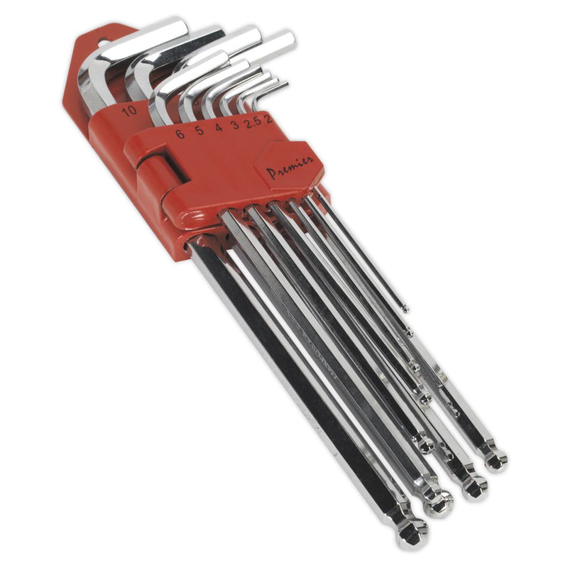 Sealey Ball-End Hex Key Set 10Pc Extra-Long Fully Polishe Sealey - Dynamic Drive