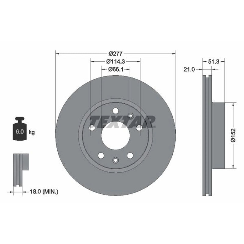 Textar 2 x Vented Front Brake Discs 92115703-x2
