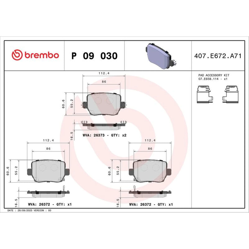 Brembo 4 x Rear Brake Pad Set fits Tesla Model 3 2017-2020