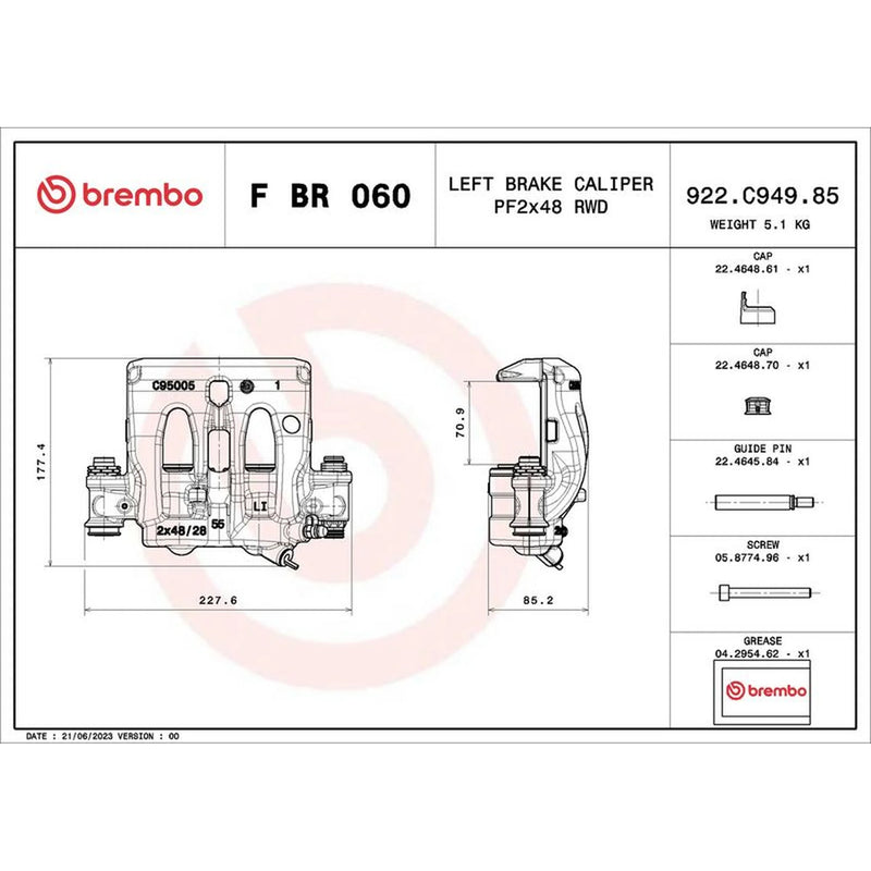 Brembo Brake Caliper Assembly Front Left fits Mercedes-Benz Sprinter 3,5-T