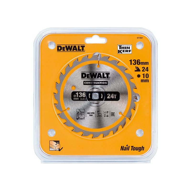 Dewalt Power Tools Cordless Construction Trim Saw Blade 136 x 10mm x 24T DeWALT Power Tools - Dynamic Drive