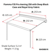 Fiamma F35 Pro 250 Awning Deep Black Case Royal Grey Fabric Campervan Caravan Fiamma - Dynamic Drive