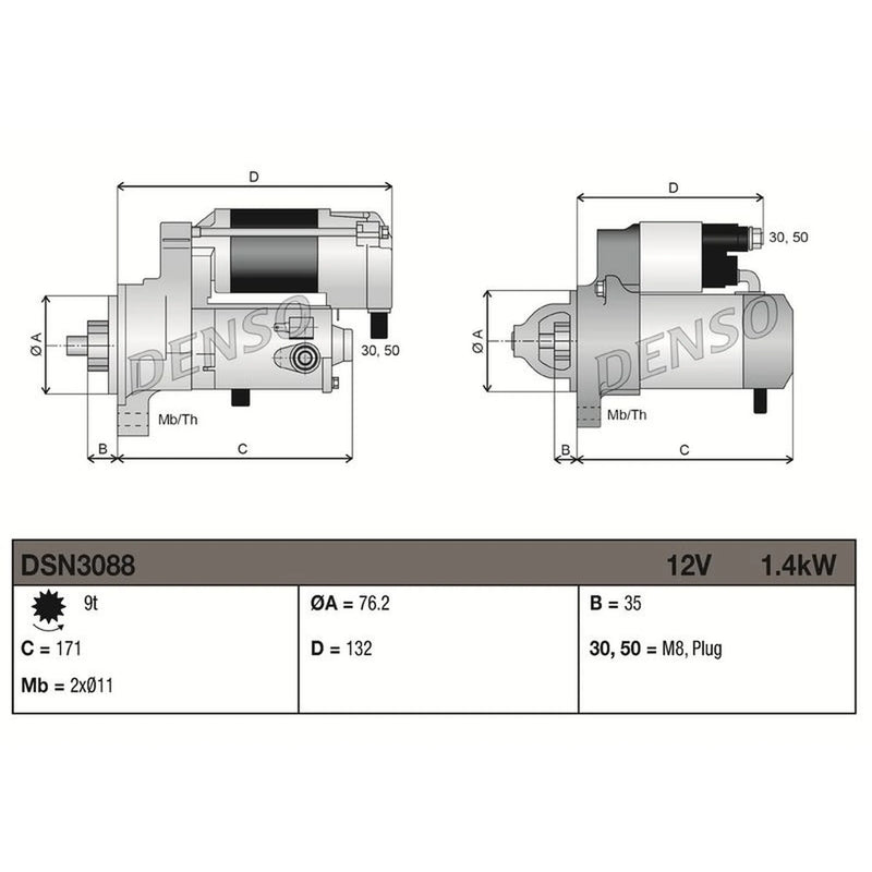 Denso Starter Motor 12V 1.4kW 9 Teeth fits Lada 110 1995-2005 1.5