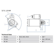 Bosch Starter Motor 12V 1kW 8 Teeth fits Mazda 3 2003-2009 1.3 1.6 2.0