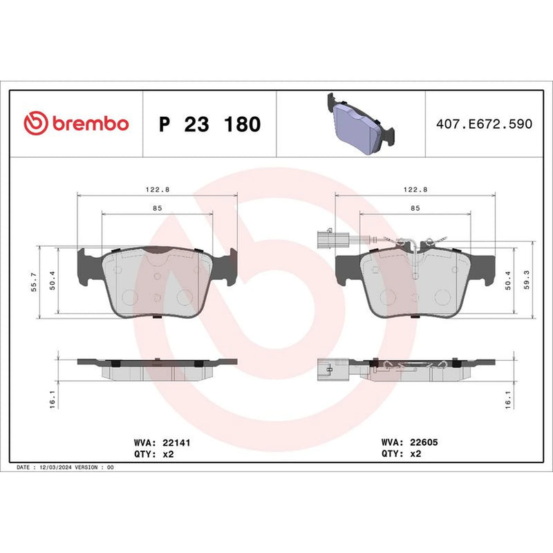 Brembo 4 x Rear Brake Pad Set fits Alfa Romeo Giulia 2015-2022 2.0 2.2