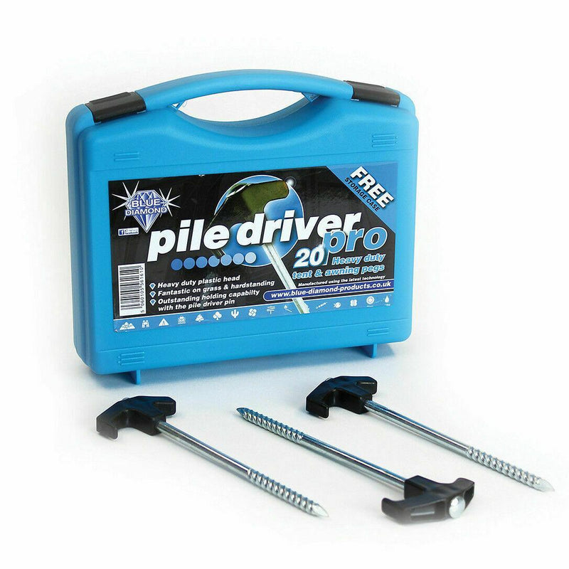 Blue Diamond Hard Ground Pile Driver Pro 20 x Tent Pegs Blue Diamond - Dynamic Drive