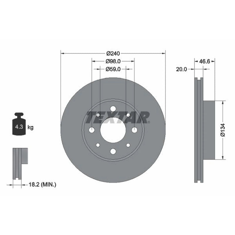 Textar 2 x Vented Front Brake Discs 92090300-x2