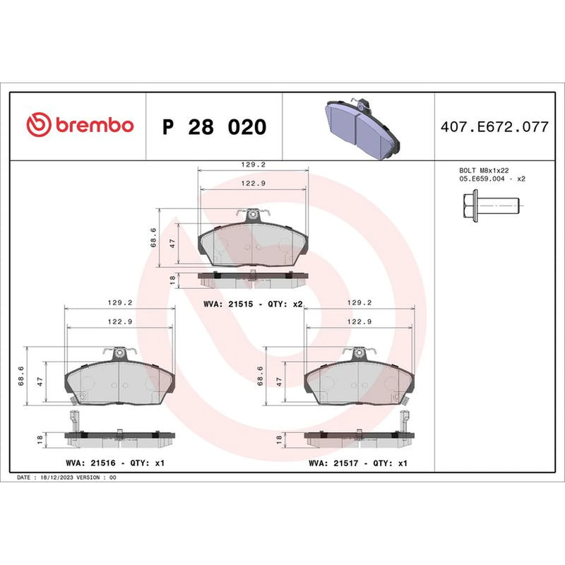 Brembo Front & Rear Pads fits Honda Civic VI Fastback 1997-2001 1.5