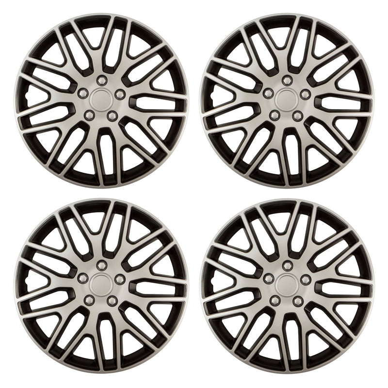 Dakar Silver/Black 15" Alloy Look Multi-Spoke Wheel Trims Hub Caps Covers Verscao  - Dynamic Drive