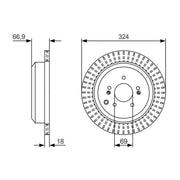 Bosch 2 x Vented Brake Discs fits Hyundai IX55 2008-2012 3.0 3.8