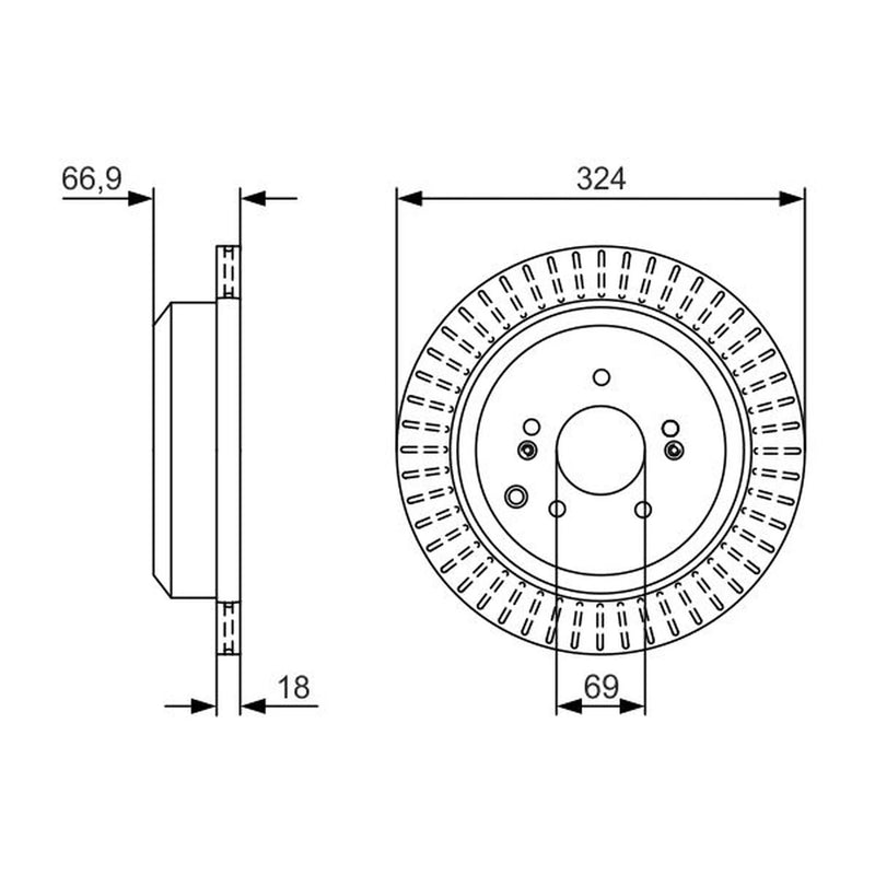 Bosch 2 x Vented Brake Discs fits Hyundai IX55 2008-2012 3.0 3.8