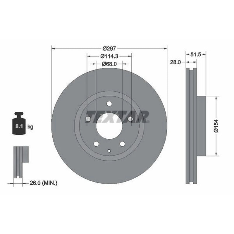 Textar 2 x Internally Vented Brake Discs 92257403