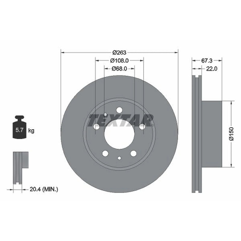 Textar 2 x Internally Vented Brake Discs 92018600