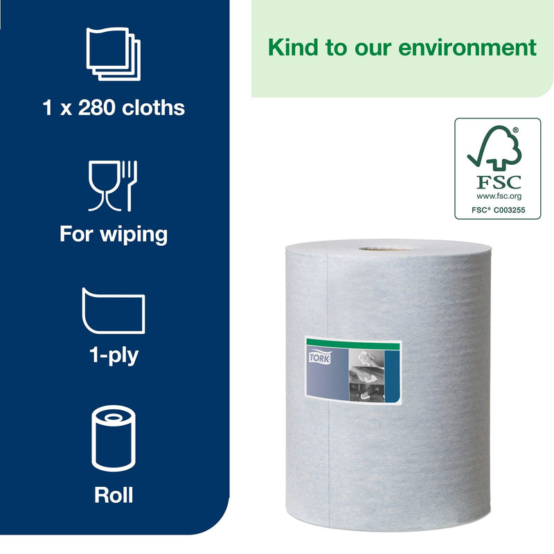 Tork 1 Ply Premium Heavy Duty Cleaning Cloth - Blue - 106m Combi Roll Tork  - Dynamic Drive