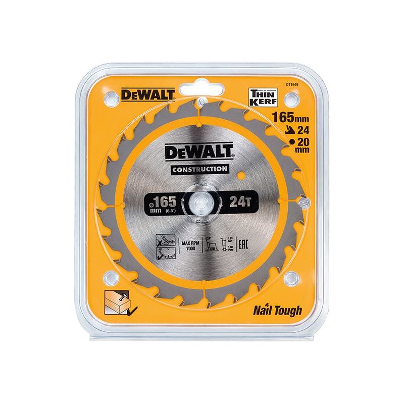 Dewalt Power Tools Cordless Construction Trim Saw Blade 165 x 20mm x 24T DeWALT Power Tools - Dynamic Drive