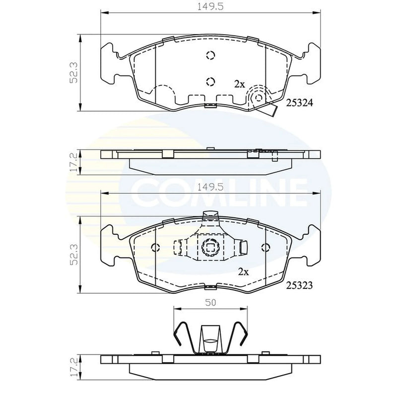 Comline 4 x Front Brake Pad Set fits Chrysler Ypsilon 2011-2018 0.9 1.3
