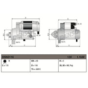 Denso Starter Motor 12V 1.1kW 9 Teeth fits Renault 11 1984-1988 1.7
