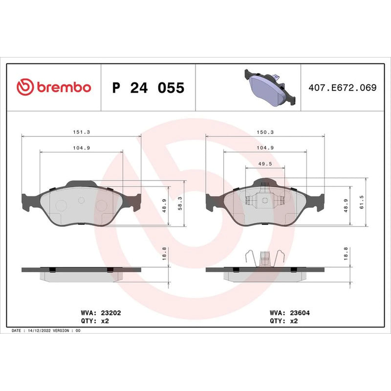 Brembo 4 x Front Brake Pad Set fits Ford Courier Box Body/Mpv 1996-2003 1.3 1.8