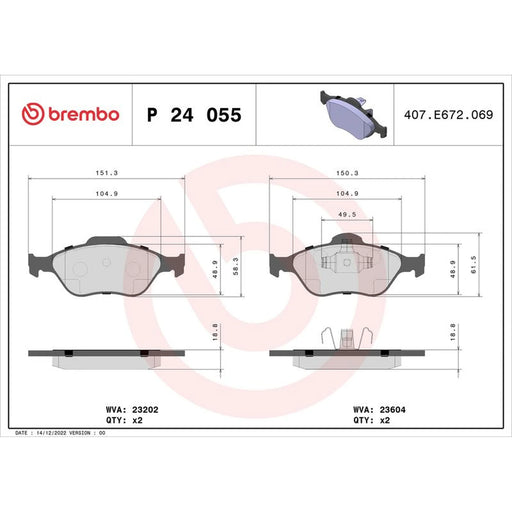 Brembo 4 x Front Brake Pad Set fits Ford Courier Box Body/Mpv 1996-2003 1.3 1.8