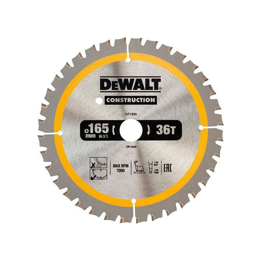 Dewalt Power Tools Cordless Construction Trim Saw Blade 165 x 20mm x 36T DeWALT Power Tools - Dynamic Drive