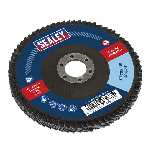 Sealey Flap Disc Zirconium100mm16mm Bore 40Grit FD10040 Sealey - Dynamic Drive